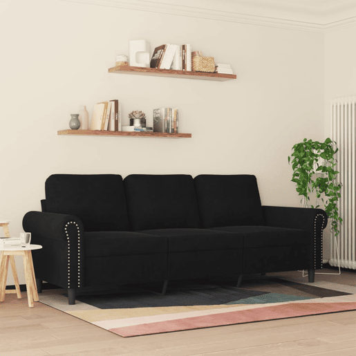 Sofá de 3 lugares - Sofá fixo 180 cm veludo preto