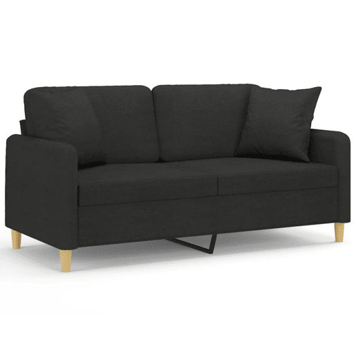 Sofá 2 lugares - Sofá fixo + almofadas decorativas 140 cm tecido preto Sofá 2 lugares - Sofá fixo + almofadas decorativas 140 cm tecido preto