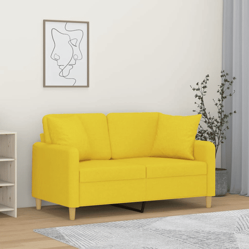 Sofá 2 lug. - Sofá fixo + almofadas decorativas 120 cm tecido amarelo-claro