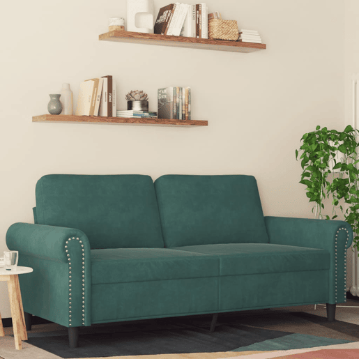 Sofá de 2 lugares - Sofá fixo 140 cm veludo verde-escuro