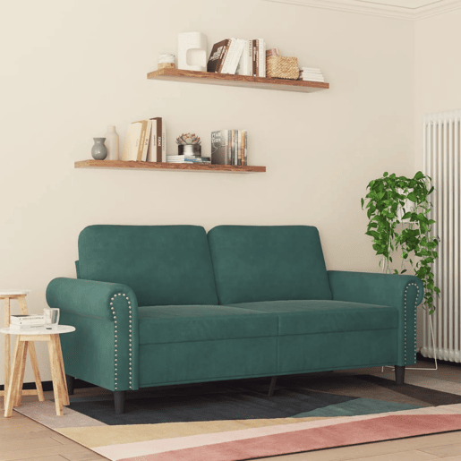 Sofá de 2 lugares - Sofá fixo 140 cm veludo verde-escuro