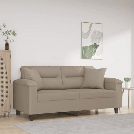 Sofá 2 lugares - Sofá fixo c almofadas 140 cm microfibra cinza-acastanhado