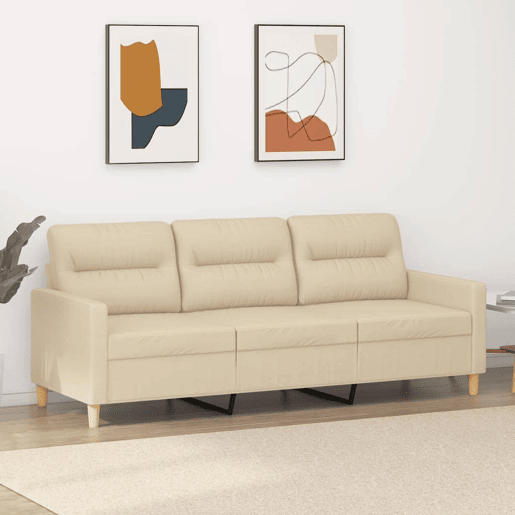 Sofá de 3 lugares - Sofá fixo tecido 180 cm cor creme Sofá de 3 lugares - Sofá fixo tecido 180 cm cor creme