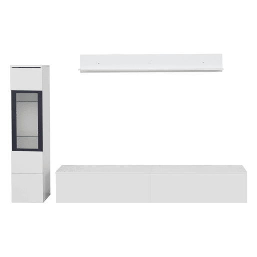 Armário TV com arrumação - Armário TV + Vitrina com LED + Ecrã - Branco Armário TV com arrumação - Armário TV + Vitrina com LED + Ecrã - Branco