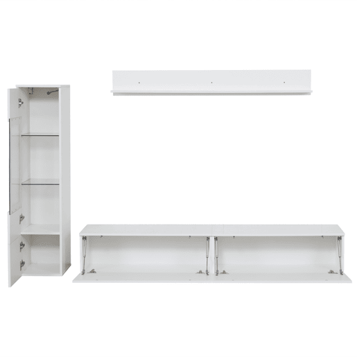 Armário TV com arrumação - Armário TV + Vitrina com LED + Ecrã - Branco Armário TV com arrumação - Armário TV + Vitrina com LED + Ecrã - Branco
