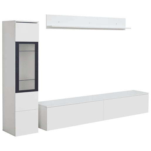 Armário TV com arrumação - Armário TV + Vitrina com LED + Ecrã - Branco Armário TV com arrumação - Armário TV + Vitrina com LED + Ecrã - Branco