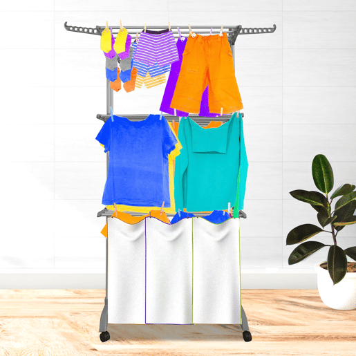 Varal XXL Dobrável Premium Slim Nyana Home | 4 Níveis | Barras de Aço | Suportes Superiores Laterais para Cabides | Pés Dobráveis | 4 Rodas com Freio | Cinza Varal XXL Dobrável Premium Slim Nyana Home | 4 Níveis | Barras de Aço | Suportes Superiores Laterais para Cabides | Pés Dobráveis | 4 Rodas com Freio | Cinza