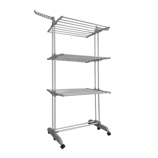 Varal XXL Dobrável Premium Slim Nyana Home | 4 Níveis | Barras de Aço | Suportes Superiores Laterais para Cabides | Pés Dobráveis | 4 Rodas com Freio | Cinza Varal XXL Dobrável Premium Slim Nyana Home | 4 Níveis | Barras de Aço | Suportes Superiores Laterais para Cabides | Pés Dobráveis | 4 Rodas com Freio | Cinza