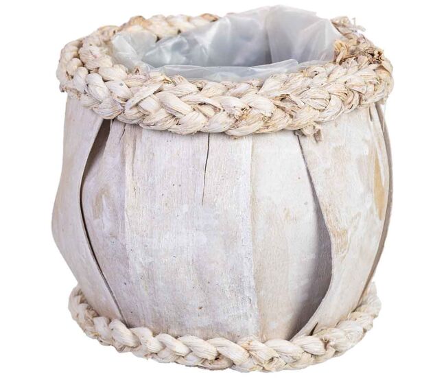 Cesto redondo de madera blanco 13x13x12h cm