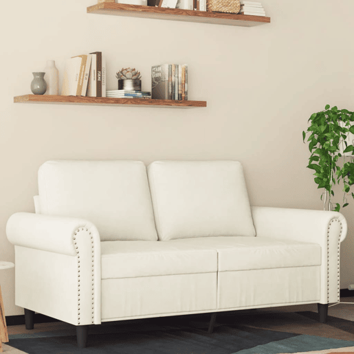 Sofá de 2 lugares - Sofá fixo veludo 120 cm cor creme Sofá de 2 lugares - Sofá fixo veludo 120 cm cor creme