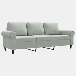 Sofá de 3 lugares - Sofá fixo 180 cm veludo cinzento-claro