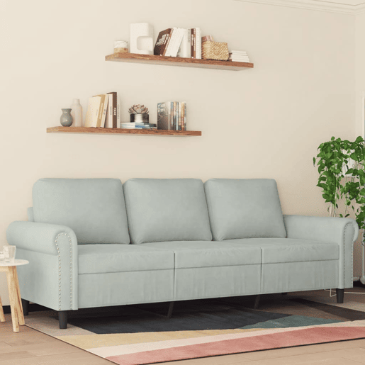 Sofá de 3 lugares - Sofá fixo 180 cm veludo cinzento-claro