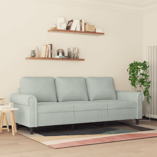 Sofá de 3 lugares - Sofá fixo 180 cm veludo cinzento-claro