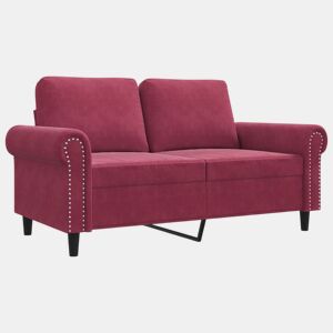 Sofá de 2 lugares - Sofá fixo veludo 120 cm vermelho tinto
