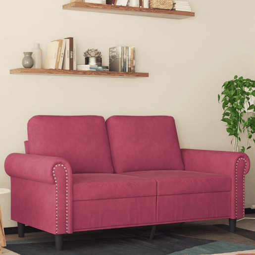 Sofá de 2 lugares - Sofá fixo veludo 120 cm vermelho tinto