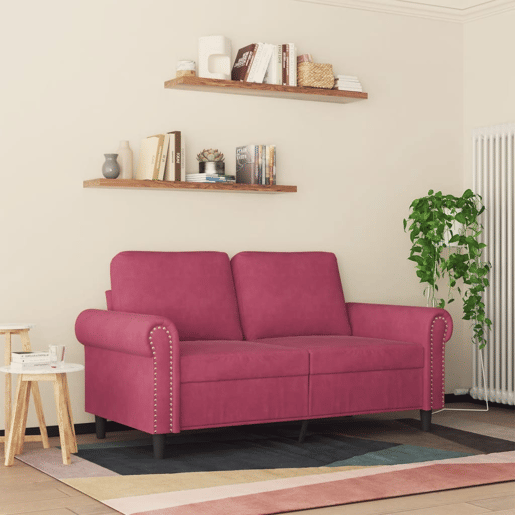 Sofá de 2 lugares - Sofá fixo veludo 120 cm vermelho tinto