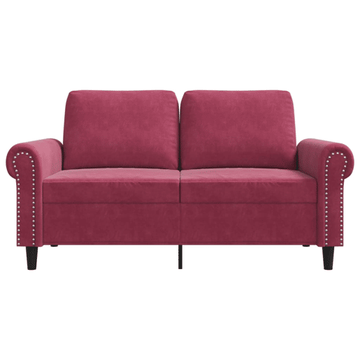 Sofá de 2 lugares - Sofá fixo veludo 120 cm vermelho tinto