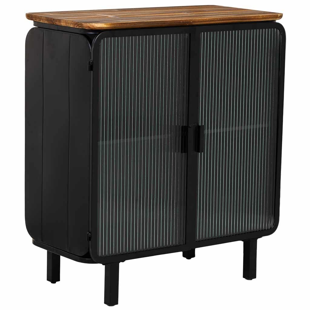 Vitrina de metal, madera y vidrio 2 puertas 72x37x81h cm - negro