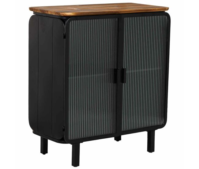 Vitrina de metal, madera y vidrio 2 puertas 72x37x81h cm - negro