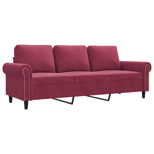 Sofá de 3 lugares - Sofá fixo veludo 180 cm vermelho tinto