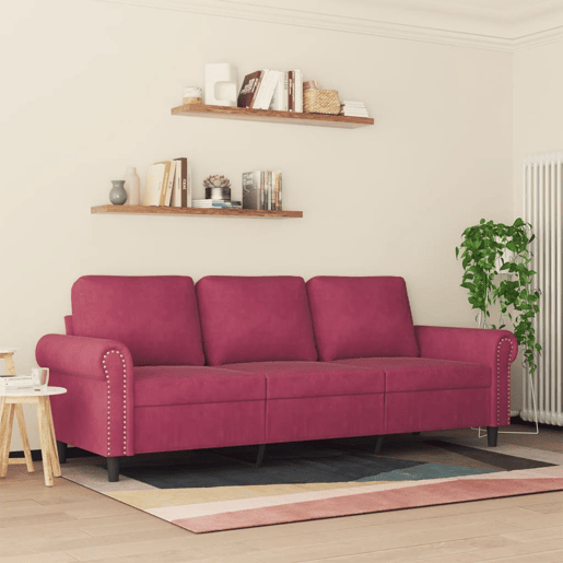 Sofá de 3 lugares - Sofá fixo veludo 180 cm vermelho tinto
