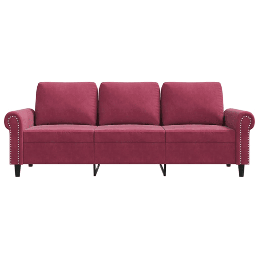 Sofá de 3 lugares - Sofá fixo veludo 180 cm vermelho tinto