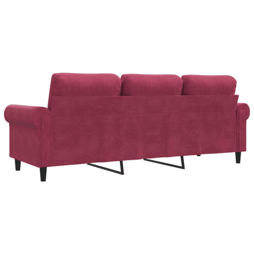 Sofá de 3 lugares - Sofá fixo veludo 180 cm vermelho tinto