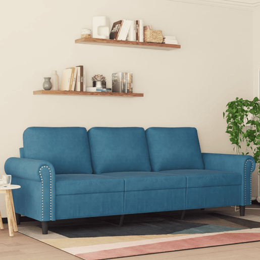 Sofá de 3 lugares - Sofá fixo 180 cm veludo azul