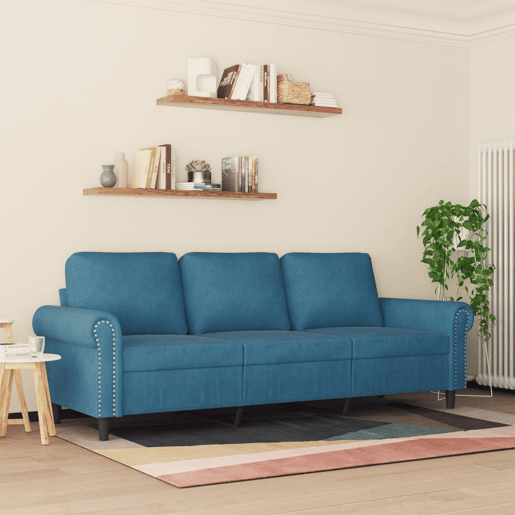 Sofá de 3 lugares - Sofá fixo 180 cm veludo azul