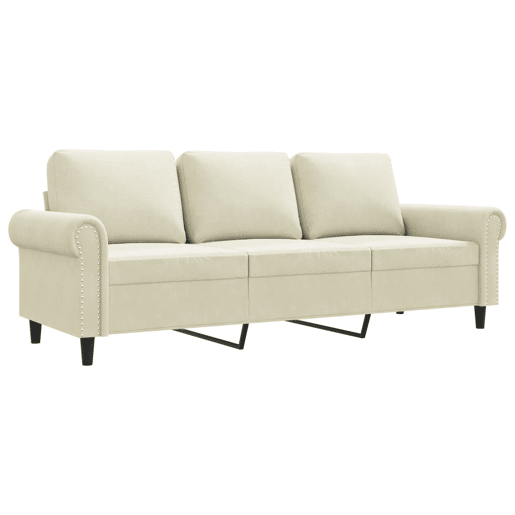 Sofá de 3 lugares - Sofá fixo 180 cm veludo cor creme