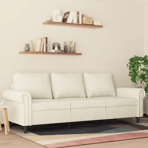 Sofá de 3 lugares - Sofá fixo 180 cm veludo cor creme