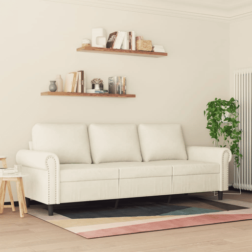 Sofá de 3 lugares - Sofá fixo 180 cm veludo cor creme