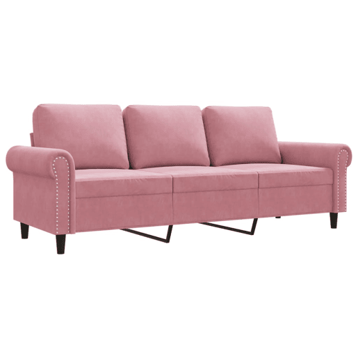 Sofá de 3 lugares - Sofá fixo 180 cm veludo rosa
