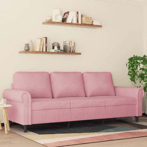 Sofá de 3 lugares - Sofá fixo 180 cm veludo rosa