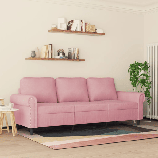 Sofá de 3 lugares - Sofá fixo 180 cm veludo rosa