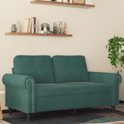 Sofá de 2 lugares - Sofá fixo 120 cm veludo verde-escuro