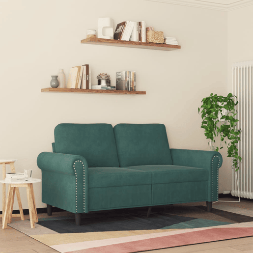 Sofá de 2 lugares - Sofá fixo 120 cm veludo verde-escuro