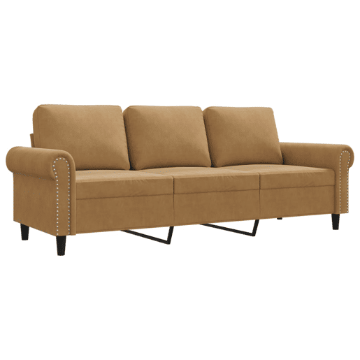 Sofá de 3 lugares - Sofá fixo 180 cm veludo castanho
