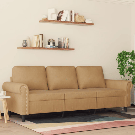 Sofá de 3 lugares - Sofá fixo 180 cm veludo castanho