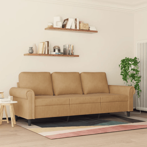 Sofá de 3 lugares - Sofá fixo 180 cm veludo castanho