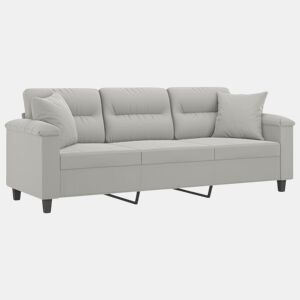 Sofá 3 lugares - Sofá fixo c almofadas 180 cm microfibra cinzento-claro