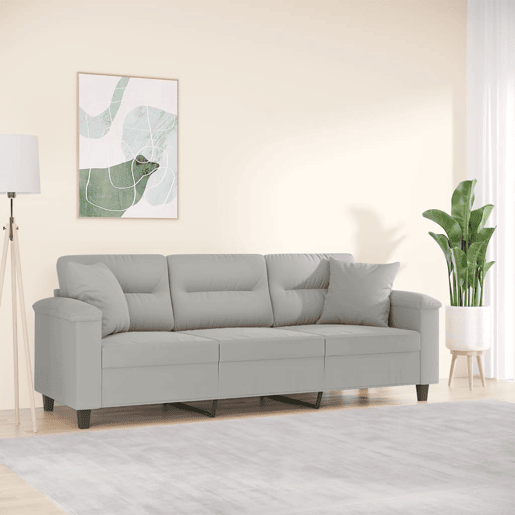 Sofá 3 lugares - Sofá fixo c almofadas 180 cm microfibra cinzento-claro