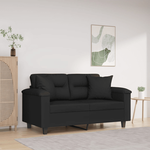 Sofá 2 lugares - Sofá fixo c almofadas 120 cm microfibra preto Sofá 2 lugares - Sofá fixo c almofadas 120 cm microfibra preto