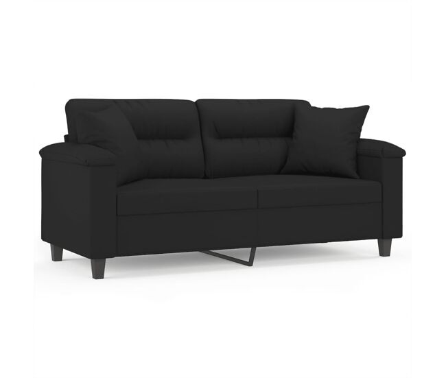 Sofá de 2 plazas - sofá de salón - sofá moderno con cojines tela de microfibra negro 140 cm