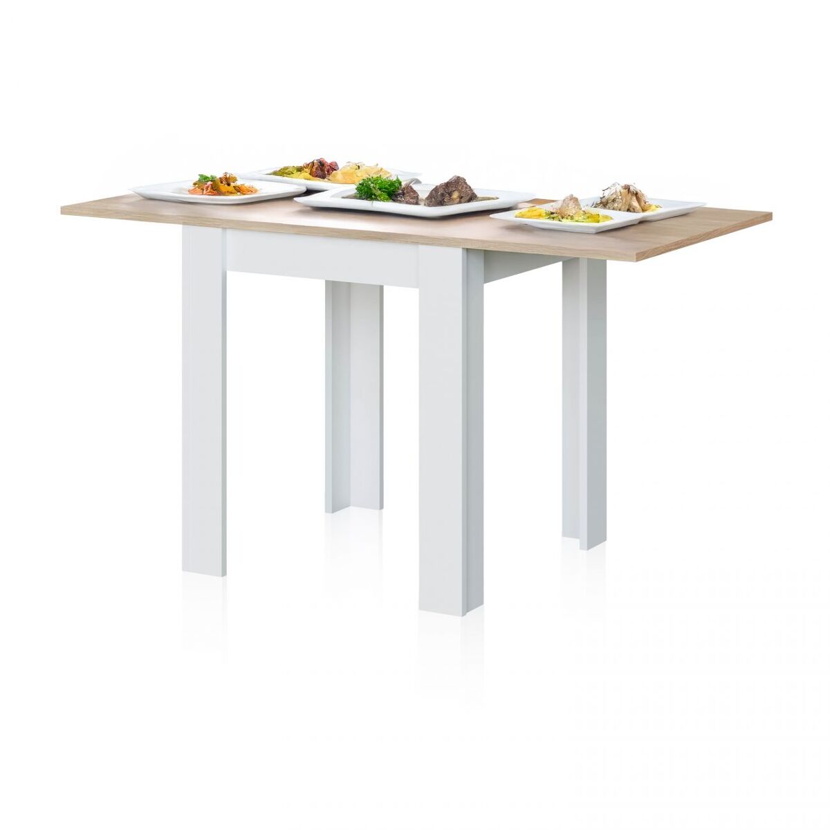 Mesa de comedor extensible giro blanco artik (blanco mate) - roble canadian 67 x 79 x cm