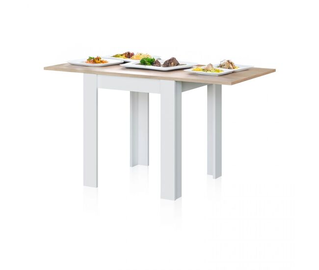Mesa de comedor compacta extensible en blanco artik y roble canadian 67x67-134 cm Giro Blanco Artik (Blanco Mate) - Roble Canadian 67 x 79 x cm