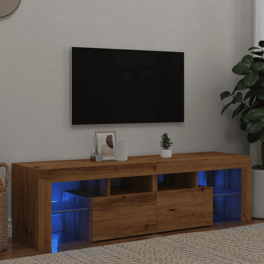 Móvel TV - Modulo de TV - Armário de TV c luzes LED derivados de madeira carvalho artisiano