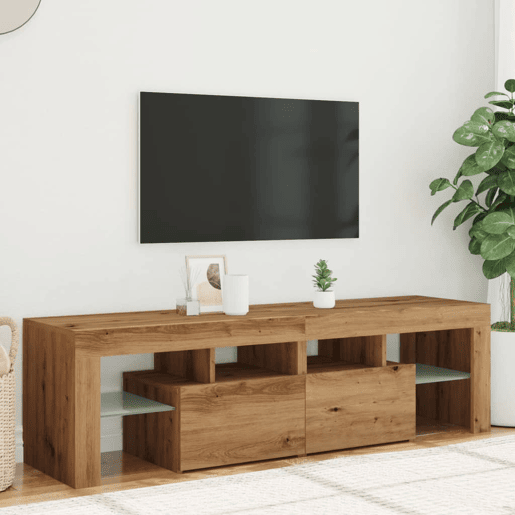 Móvel TV - Modulo de TV - Armário de TV c luzes LED derivados de madeira carvalho artisiano