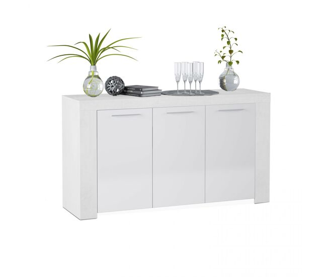 Aparador de 3 puertas con gran almacenamiento en blanco artik 144 cm dara blanco artik (blanco mate) 144 x 80 x 42 cm