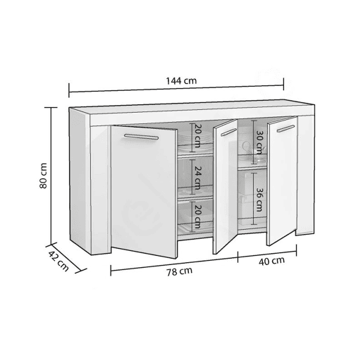Aparador Dara Artik White (Branco mate) 144 x 80 x 42 cm